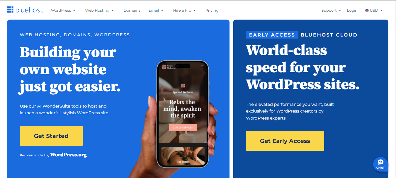 Bluehost homepage
